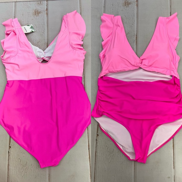 Women's Plus Size One Piece Swimsuits Tummy Control V Neck Cutout Bathing Suit - Picture 14 of 17